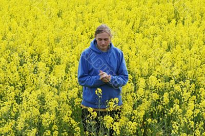 Man in flower meadow