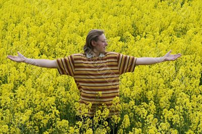 Young man in meadow