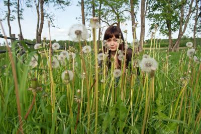 Beauty girl in meadow.