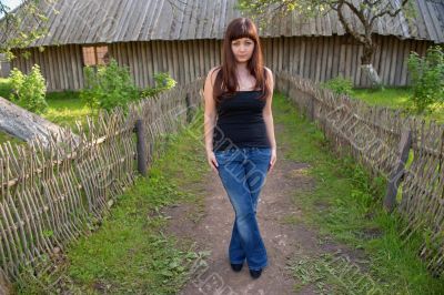Beauty girl in farmstead.