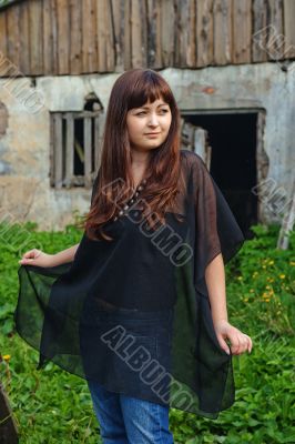 Beauty girl in farmstead.