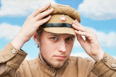 Portrait of soldier in retro style picture