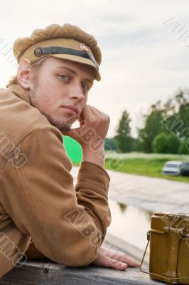 Portrait of soldier in retro style picture