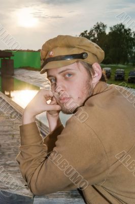 Portrait of soldier in retro style picture