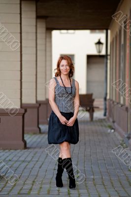 Beauty woman on the pavement street.