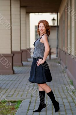 Beauty woman on the pavement street.