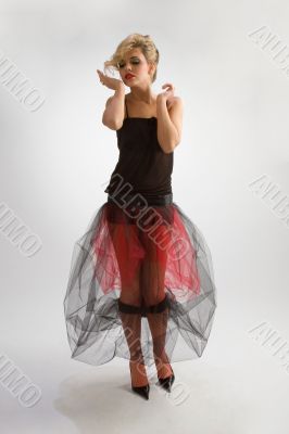 Beautiful girl in diaphanous skirt