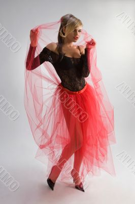 Beautiful girl in black and red
