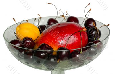 Fruit in vase isolated on white background