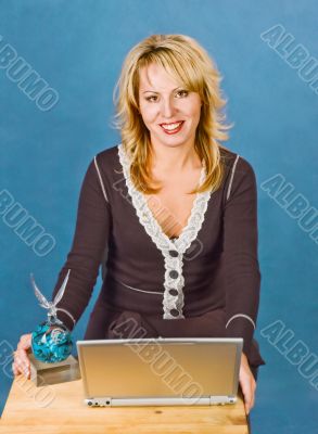 businesswoman with  cup and laptop