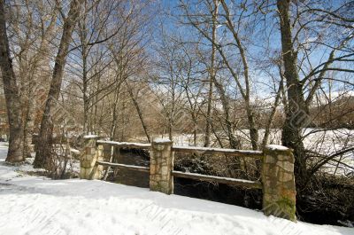 Snowy bridge at countryside