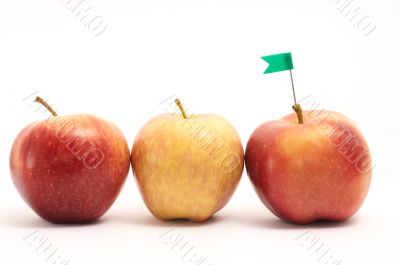 Three apples with button flag