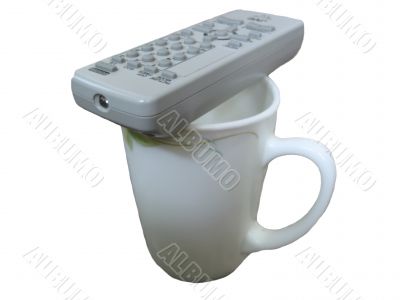 Remote control and white tea cap with painting