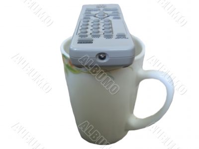 Remote control and white tea cap with painting