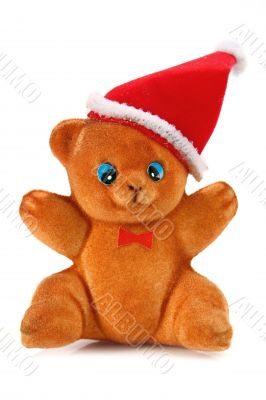 toy bear in the hat of santa claus