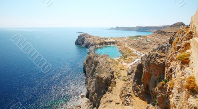 Aerial view on St. Paul`s bay in Lindos 