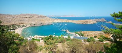 Panorama view at Lindou Bay from Lindos