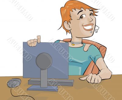 the girl and a computer