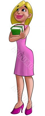 Blond books and pink dress