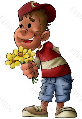 the boy with flowers