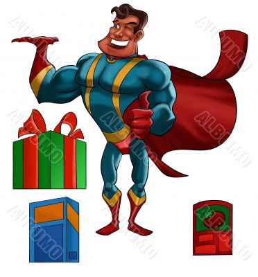 Super hero with products
