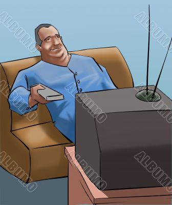 A old man watching tv