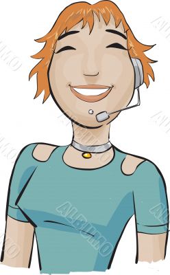 Call center girl with a green bluse