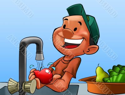 boy washing some fruits