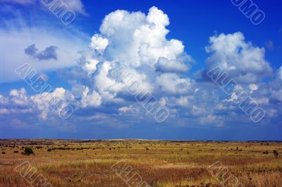 Amazing mountains and fields with blue sky