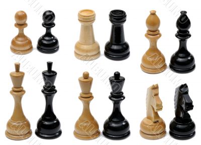 Set of wooden chess pieces