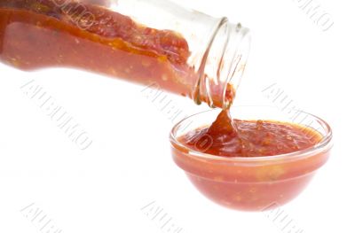 Ketchup, tomato sauce on white