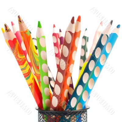 Group of colorful crayons closeup 