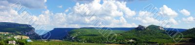 Amazing mountains and fields with blue sky 