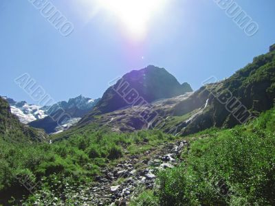 Caucasus waterfall. Dombay. Sufrudju.