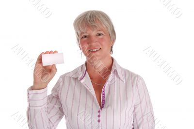 Senior Business Woman Holding Business Card