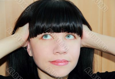 Portrait of girl with glance upwards