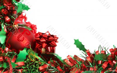 Red Christmas bauble and tinsel