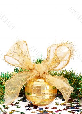 Gold Christmas bauble and tinsel