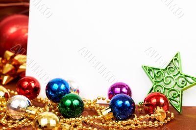 Colorful Christmas baubles and star