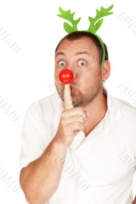 Adult Caucasian man with red nose