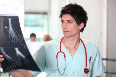 Nurse looking at X-ray