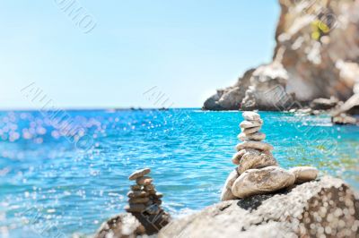 Bright view of calm wild beach of spanish coast line. Clean Medi