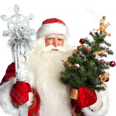 Christmas theme: Santa Claus holding christmas tree? staff and h