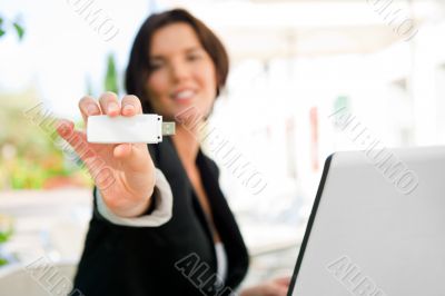 Young business woman using wireless internet connection with 3g 