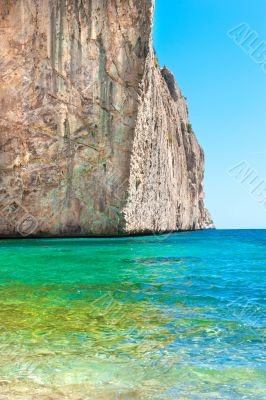 Bright view of calm wild beach of spanish coast line. Clean Medi