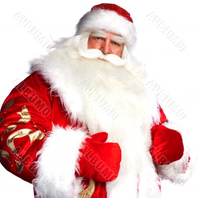 Traditional Santa Claus giving a big `ho ho ho` belly laugh. Iso