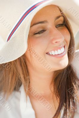 Closeup portrait of a beautiful young woman having a happy thoug