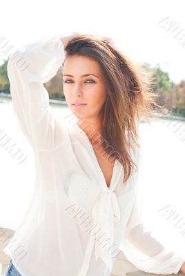 Closeup portrait of a fresh and beautiful young fashion model po