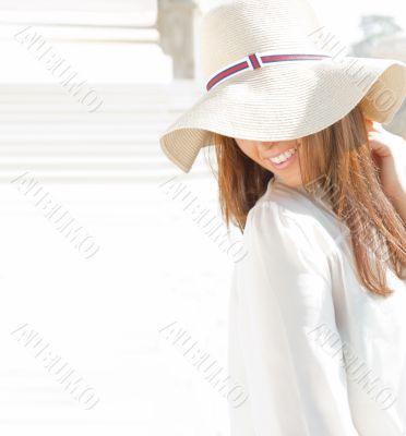 Closeup portrait of a beautiful young woman having a happy thoug