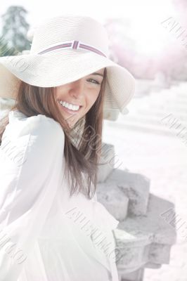 Closeup portrait of a beautiful young woman having a happy thoug